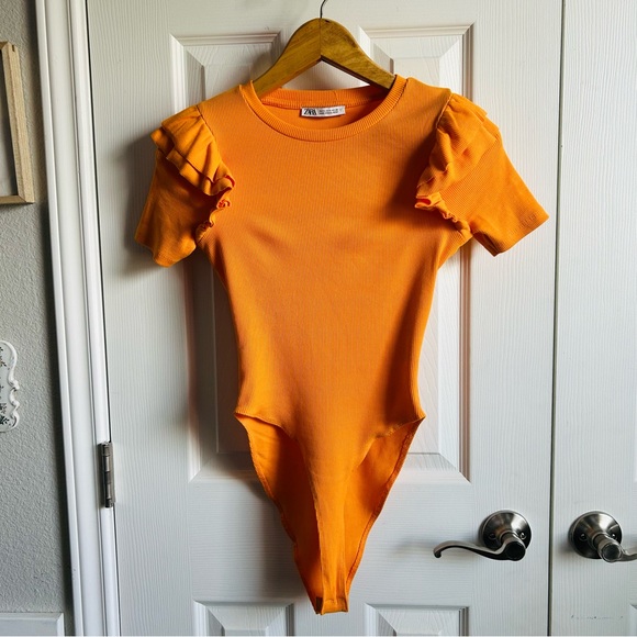 Zara bright orange short ruffle sleeve bodysuit - Picture 7 of 8